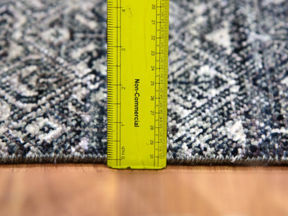 Grey 2'8" x 10'0" Modern / Contemporary Hand knotted Wool Rug - Sku: O079814