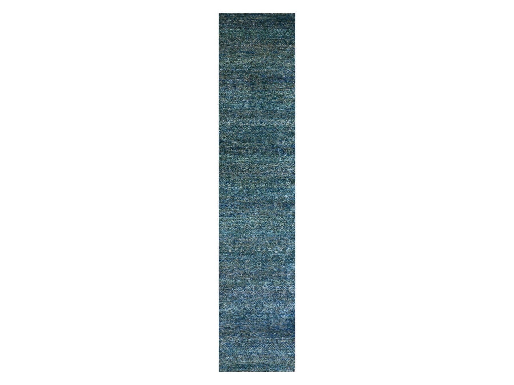 Modern / Contemporary hand-knotted wool runner in Green, 2'6" x 12'0", SKU O079817