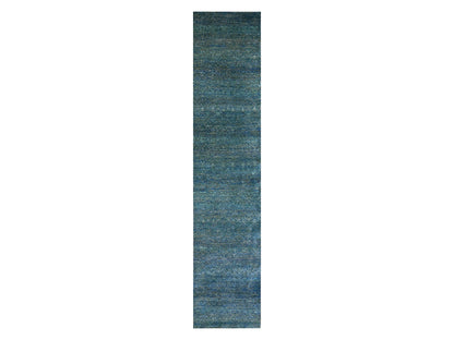 Modern / Contemporary hand-knotted wool runner in Green, 2'6" x 12'0", SKU O079817