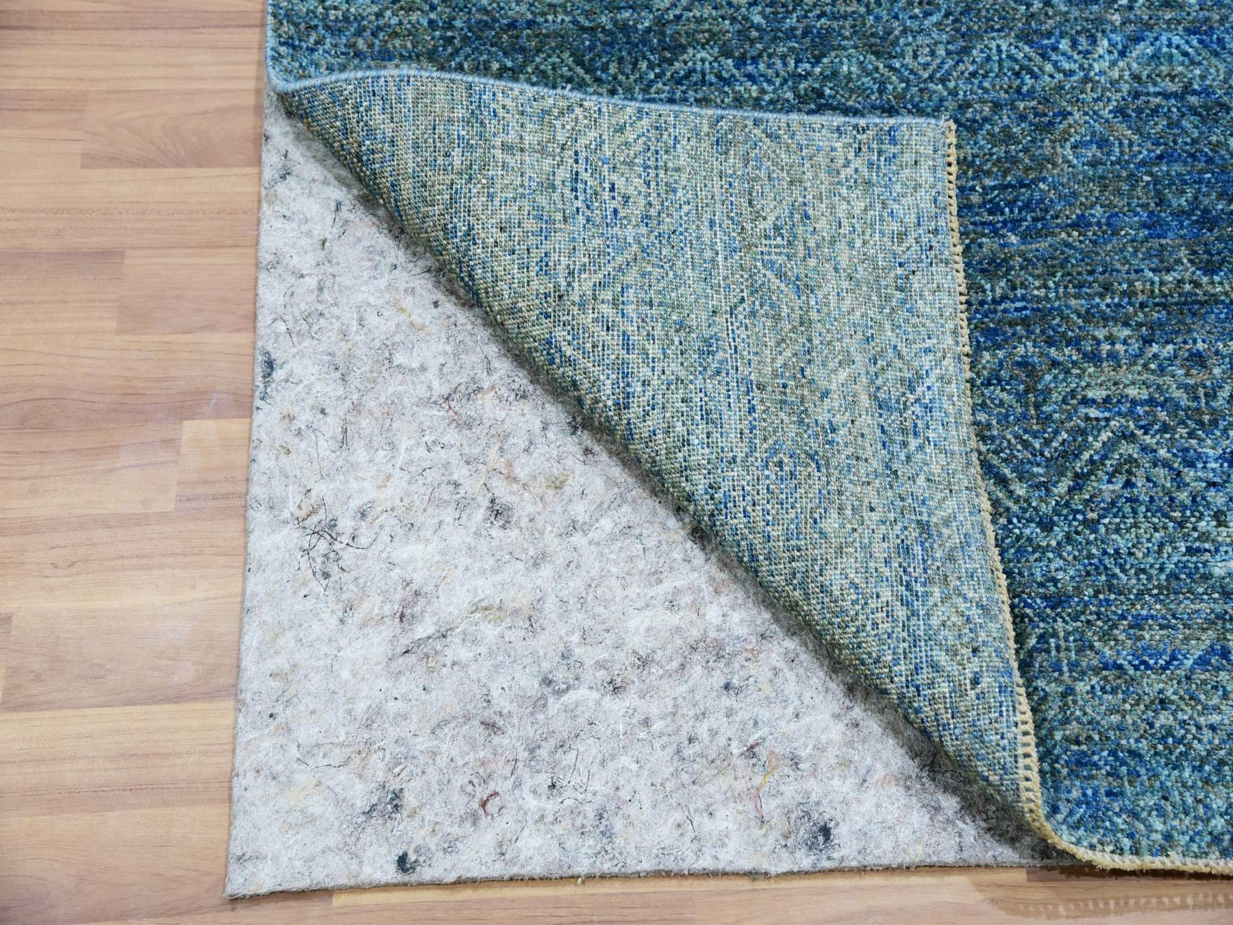 Modern / Contemporary hand-knotted wool runner in Green, 2'6" x 12'0", SKU O079817