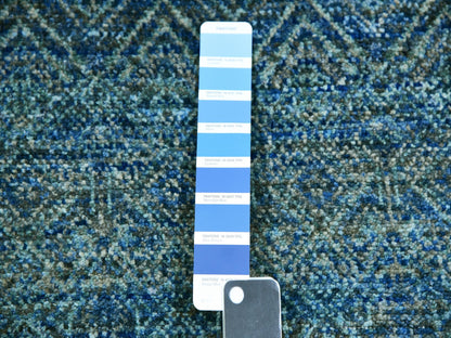 Modern / Contemporary hand-knotted wool runner in Green, 2'6" x 12'0", SKU O079817