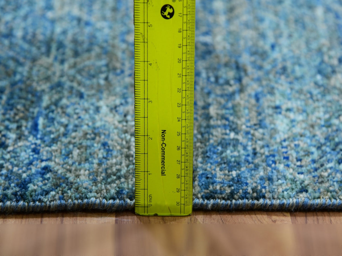 Modern / Contemporary hand-knotted wool runner in Green, 2'6" x 12'0", SKU O079817