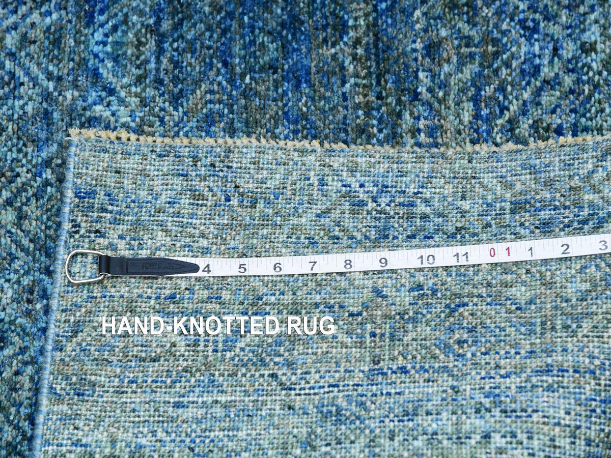 Modern / Contemporary hand-knotted wool runner in Green, 2'6" x 12'0", SKU O079817