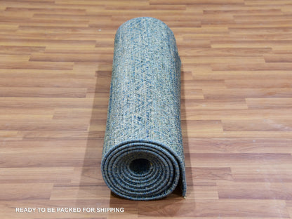 Modern / Contemporary hand-knotted wool runner in Green, 2'6" x 12'0", SKU O079817