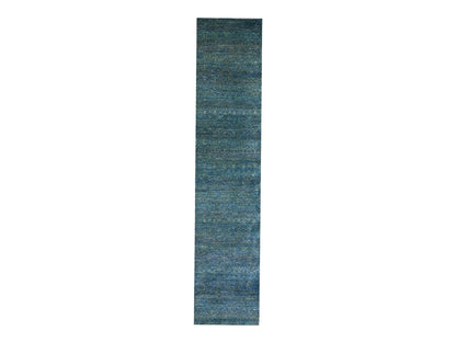 Modern / Contemporary hand-knotted wool runner in Green, 2'6" x 12'0", SKU O079818