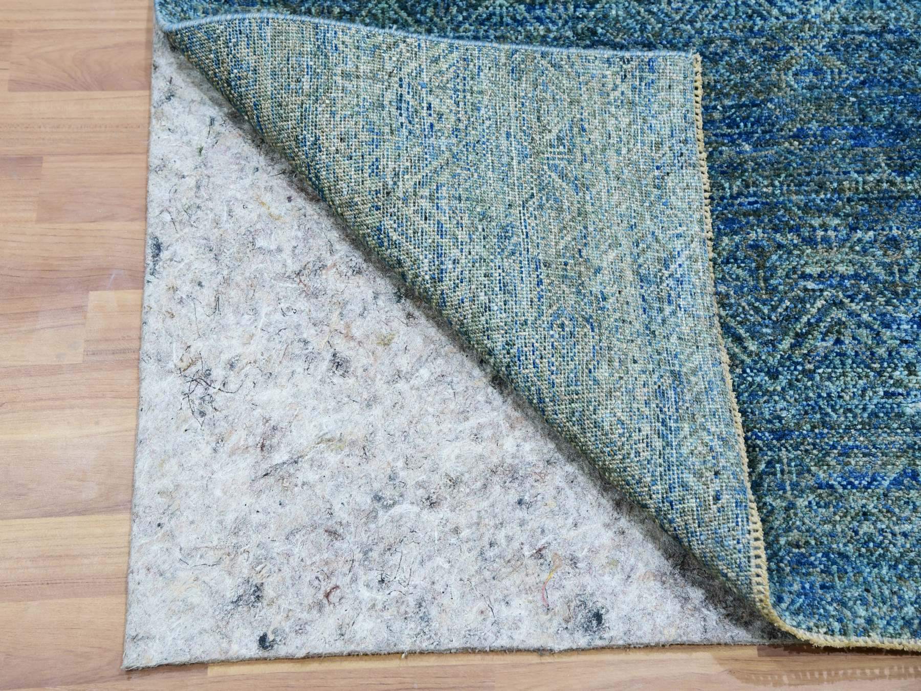 Modern / Contemporary hand-knotted wool runner in Green, 2'6" x 12'0", SKU O079818