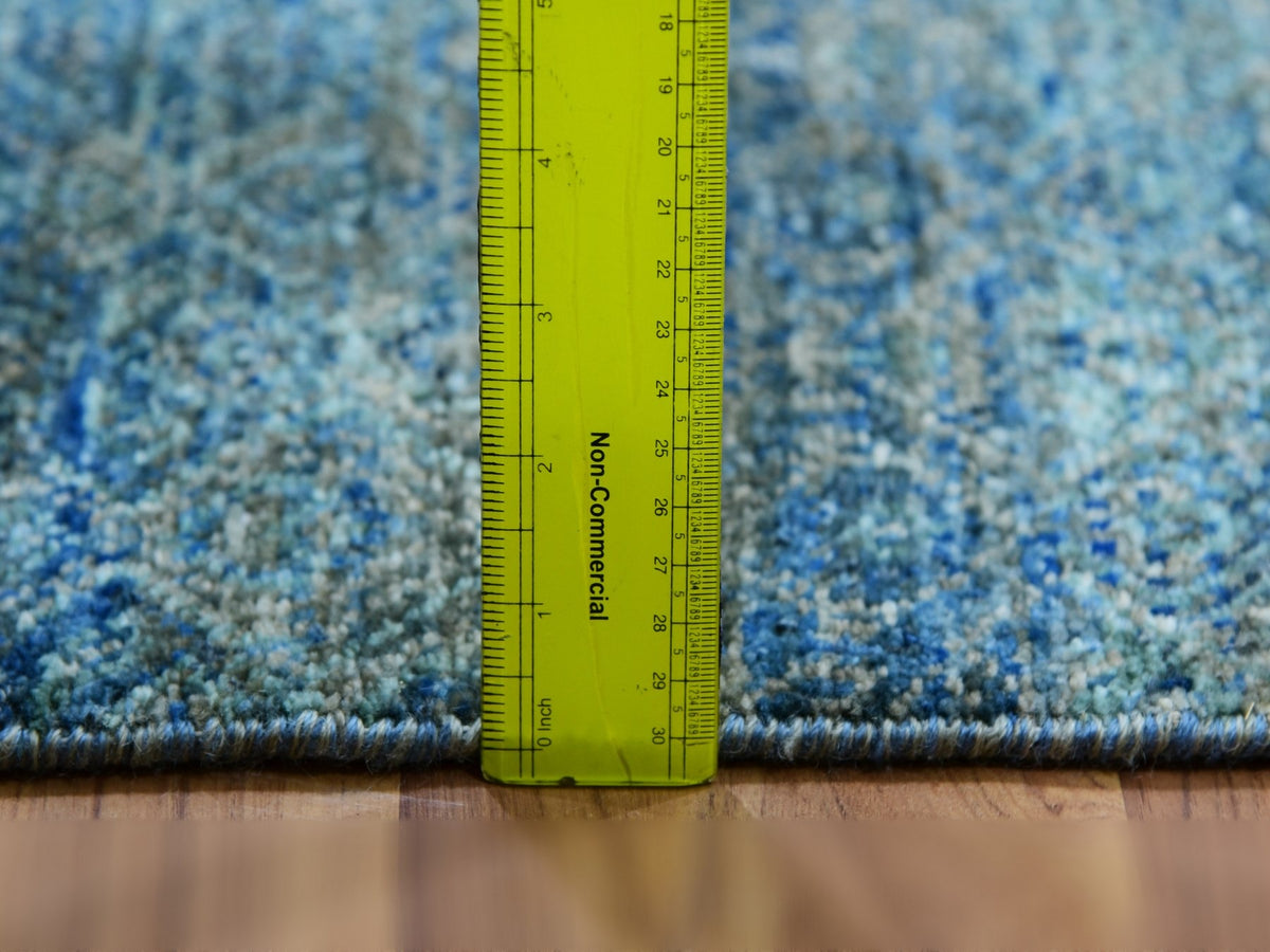 Modern / Contemporary hand-knotted wool runner in Green, 2'6" x 12'0", SKU O079818