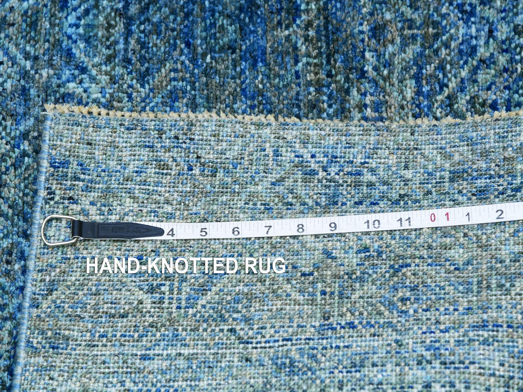 Modern / Contemporary hand-knotted wool runner in Green, 2'6" x 12'0", SKU O079818