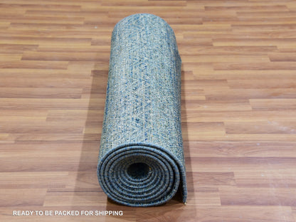 Modern / Contemporary hand-knotted wool runner in Green, 2'6" x 12'0", SKU O079818