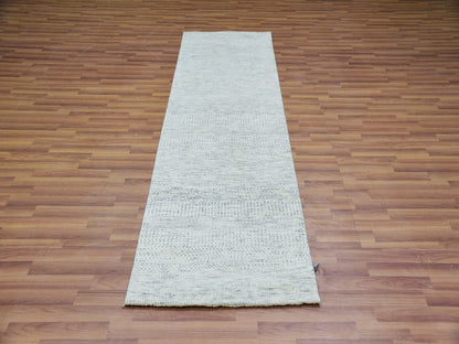 Grey 2'6" x 8'1" Modern / Contemporary Hand knotted Wool Rug - Sku: O079819