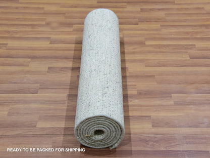 Grey 2'6" x 8'1" Modern / Contemporary Hand knotted Wool Rug - Sku: O079819