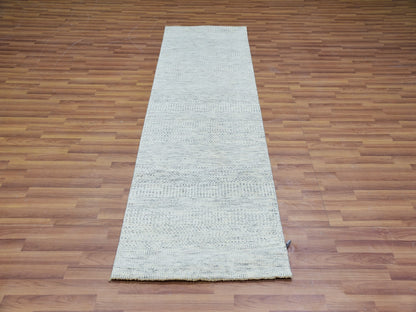 Grey 2'6" x 8'1" Modern / Contemporary Hand knotted Wool Rug - Sku: O079820