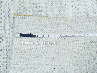 Grey 2'6" x 8'1" Modern / Contemporary Hand knotted Wool Rug - Sku: O079820