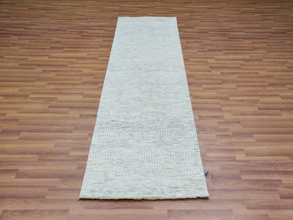 Grey 2'6" x 8'0" Modern / Contemporary Hand knotted Wool Rug - Sku: O079821