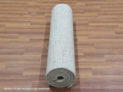 Grey 2'6" x 8'0" Modern / Contemporary Hand knotted Wool Rug - Sku: O079821