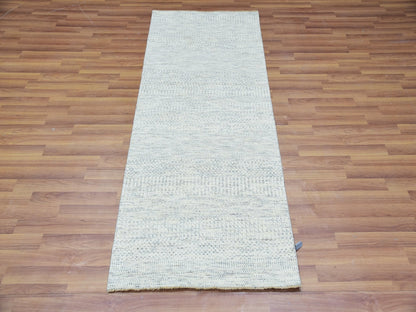 Grey 2'6" x 6'0" Modern / Contemporary Hand knotted Wool Rug - Sku: O079823