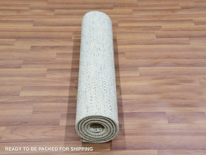 Grey 2'6" x 6'0" Modern / Contemporary Hand knotted Wool Rug - Sku: O079824