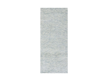 Grey 2'6" x 6'0" Modern / Contemporary Hand knotted Wool Rug - Sku: O079825