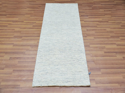 Grey 2'6" x 6'0" Modern / Contemporary Hand knotted Wool Rug - Sku: O079825