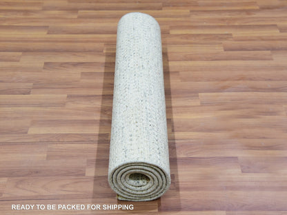 Grey 2'6" x 6'0" Modern / Contemporary Hand knotted Wool Rug - Sku: O079825
