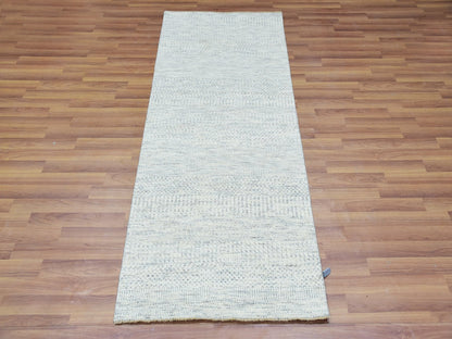 Grey 2'6" x 6'1" Modern / Contemporary Hand knotted Wool Rug - Sku: O079826