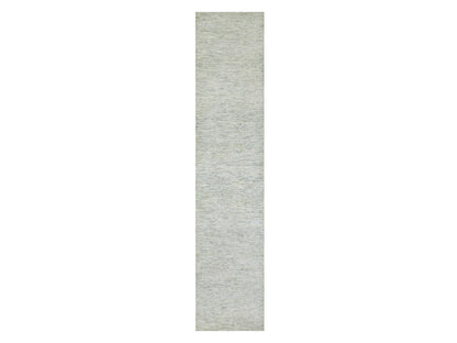 Grey 2'7" x 12'0" Modern / Contemporary Hand knotted Wool Rug - Sku: O079828