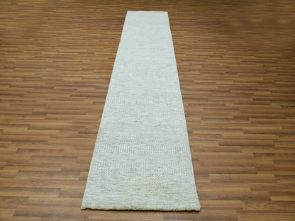 Grey 2'7" x 12'0" Modern / Contemporary Hand knotted Wool Rug - Sku: O079828