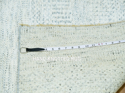 Grey 2'7" x 12'0" Modern / Contemporary Hand knotted Wool Rug - Sku: O079828