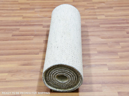 Grey 2'7" x 12'0" Modern / Contemporary Hand knotted Wool Rug - Sku: O079828
