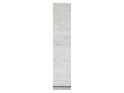 Grey 2'5" x 15'10" Modern / Contemporary Hand knotted Wool Rug - Sku: O079830