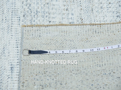 Grey 2'5" x 15'10" Modern / Contemporary Hand knotted Wool Rug - Sku: O079830