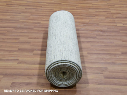 Grey 2'5" x 15'10" Modern / Contemporary Hand knotted Wool Rug - Sku: O079830