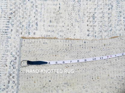 Grey 2'8" x 17'10" Modern / Contemporary Hand knotted Wool Rug - Sku: O079831