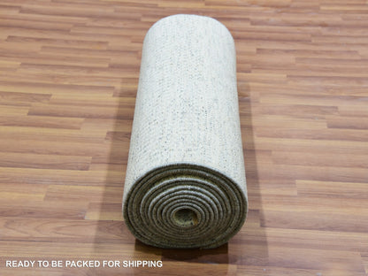 Grey 2'8" x 17'10" Modern / Contemporary Hand knotted Wool Rug - Sku: O079831