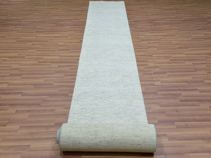 Grey 2'5" x 21'9" Modern / Contemporary Hand knotted Wool Rug - Sku: O079832