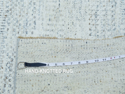 Grey 2'5" x 21'9" Modern / Contemporary Hand knotted Wool Rug - Sku: O079832