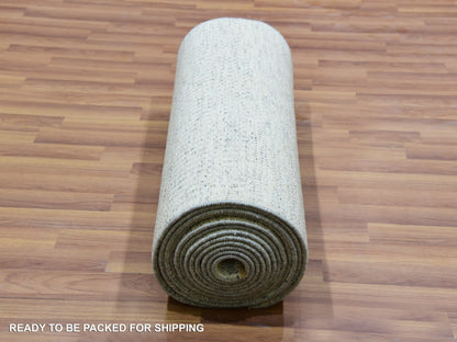 Grey 2'5" x 21'9" Modern / Contemporary Hand knotted Wool Rug - Sku: O079832