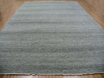Grey 12'1" x 15'1" Modern / Contemporary Hand knotted Wool Rug - Sku: O079868