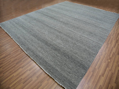 Grey 12'1" x 15'1" Modern / Contemporary Hand knotted Wool Rug - Sku: O079868