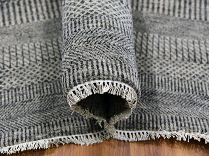Grey 12'1" x 15'1" Modern / Contemporary Hand knotted Wool Rug - Sku: O079868