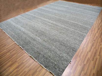 Grey 12'0" x 17'10" Modern / Contemporary Hand knotted Wool Rug - Sku: O079869