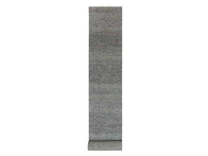Grey 2'7" x 18'5" Modern / Contemporary Hand knotted Wool Rug - Sku: O079879