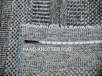 Grey 2'7" x 18'5" Modern / Contemporary Hand knotted Wool Rug - Sku: O079879