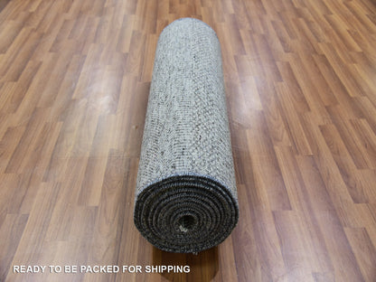 Grey 2'7" x 18'5" Modern / Contemporary Hand knotted Wool Rug - Sku: O079879