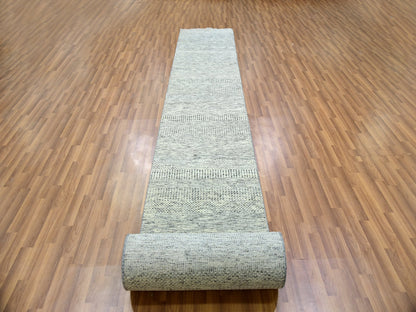 Grey 2'5" x 26'3" Modern / Contemporary Hand knotted Wool Rug - Sku: O079880