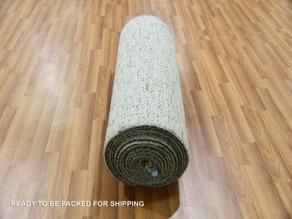 Grey 2'5" x 26'3" Modern / Contemporary Hand knotted Wool Rug - Sku: O079880
