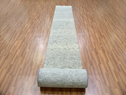 Grey 2'5" x 28'3" Modern / Contemporary Hand knotted Wool Rug - Sku: O079882