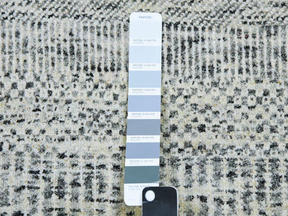 Grey 2'5" x 28'3" Modern / Contemporary Hand knotted Wool Rug - Sku: O079882