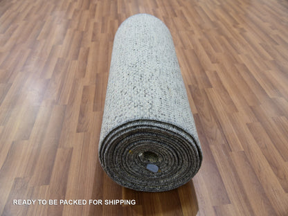 Grey 2'5" x 28'3" Modern / Contemporary Hand knotted Wool Rug - Sku: O079882