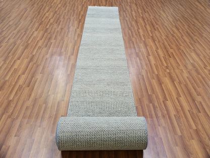Grey 2'5" x 28'5" Modern / Contemporary Hand knotted Wool Rug - Sku: O079883